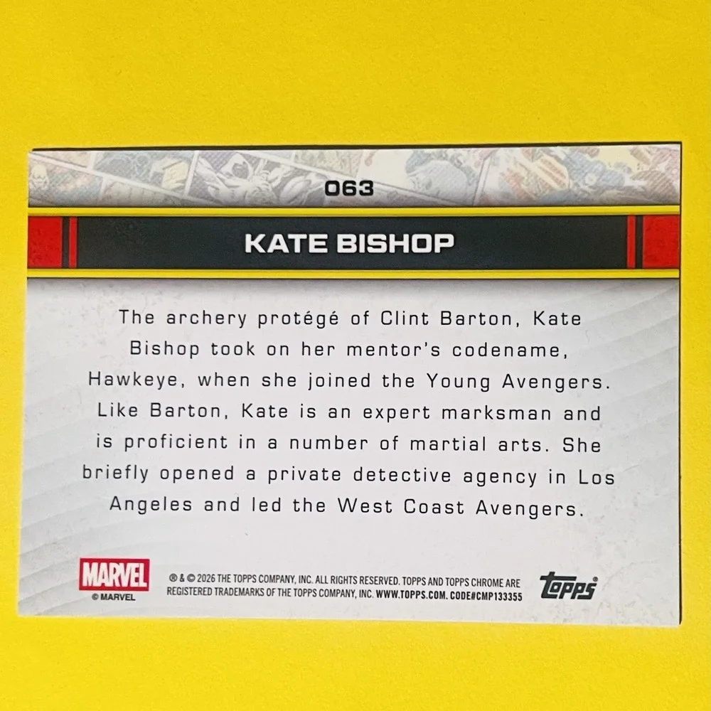 2026 Topps Chrome Marvel Kate Bishop #63 Hawkeye Young Avengers Base Card